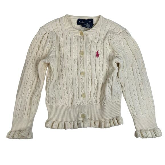 Ralph Lauren Baby 24 Mo Cardigan Sweater Cable Knit Cotton Pink Embroidered Logo - Picture 1 of 9